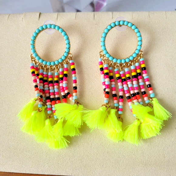 Beaded Tassel Earrings / Fun & Flirty / Multi-colored - Picture 3 of 5